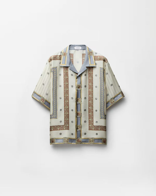 Luxury Vintage Baroque Printed Cuban Collar Half Sleeve Shirt for Men | Premium Casual Resort Wear