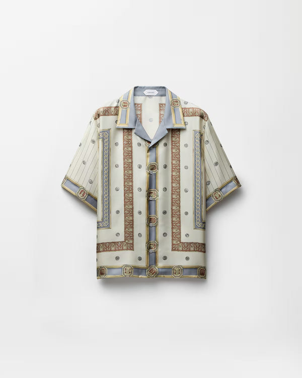 Luxury Vintage Baroque Printed Cuban Collar Half Sleeve Shirt for Men | Premium Casual Resort Wear