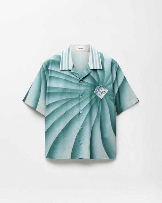 Premium Aqua Spiral Print Cuban Collar Half Sleeve Shirt for Men | Casual Summer Resort Wear