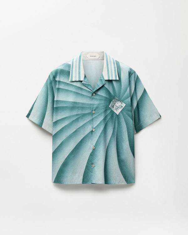 Premium Aqua Spiral Print Cuban Collar Half Sleeve Shirt for Men | Casual Summer Resort Wear